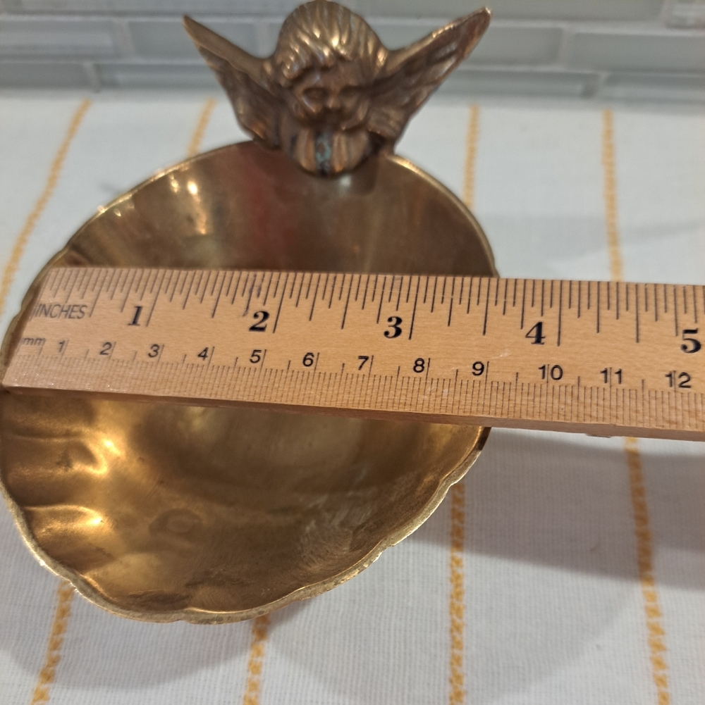 Vtg Solid Brass Oval Cherub Angel Candy Soap Jewelry Trinket Dish - Picture 3 of 4
